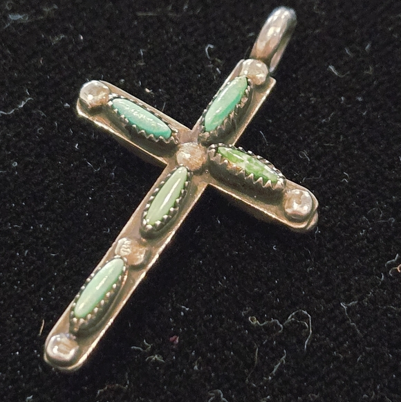 Jewelry - Vintage Zuni Double Sided Cross Pendant Turquoise And Coral Set In Sterling